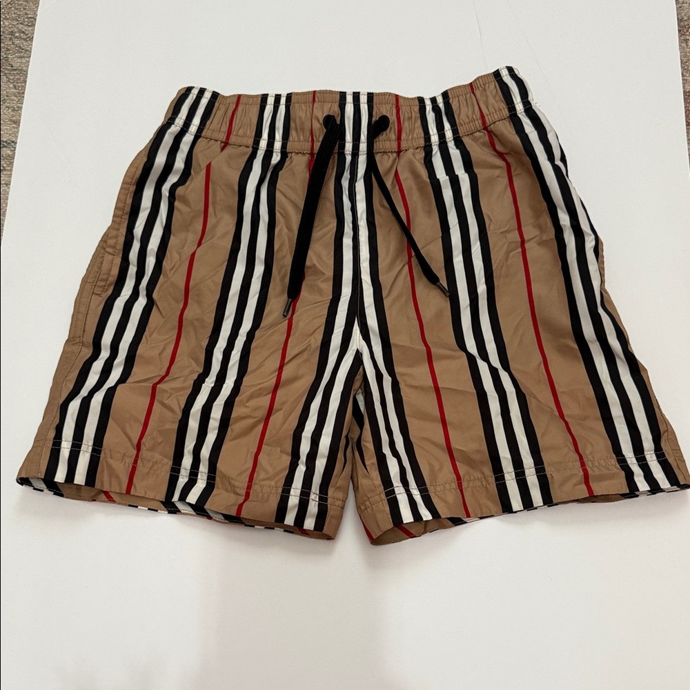 Burberry Striped Tan Shorts with Black and Red Accents (100% authentic)